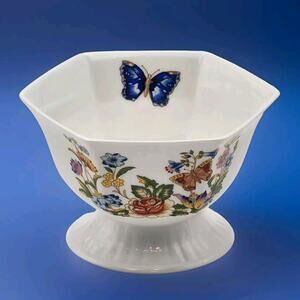 Aynsley Cottage Garden Hexagon Footed Bowl English Bone China 3" Tall VTG 1985